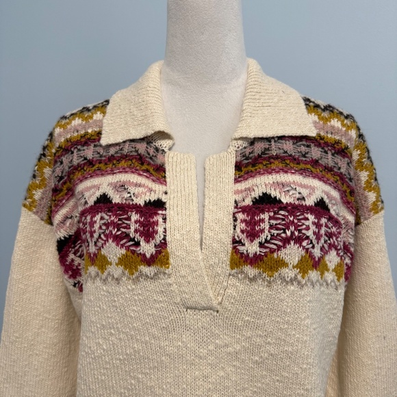 sundance knit collared Calder Fair Isle Sweater Size M - Picture 2 of 8